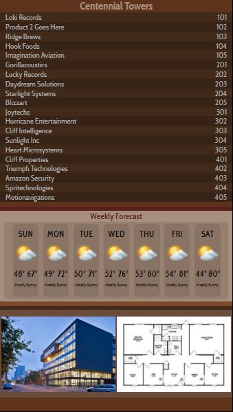 Vertical Lobby Directory with Weekly Weather - 20 Items in Brown color