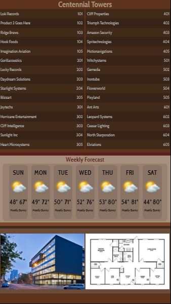 Vertical Lobby Directory with Weekly Weather - 30 Items in Brown color