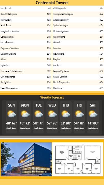 Vertical Lobby Directory with Weekly Weather - 30 Items in Yellow color