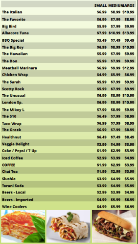 Portrait Digital Menu Board - 30 Items - 3 Prices in Green color