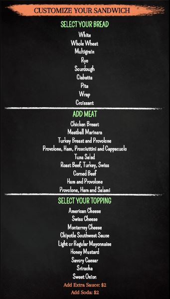 Vertical Build Your Own Chalk Board Menu - 30 Items in Black color