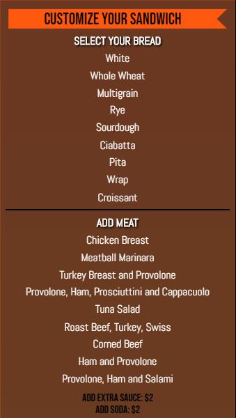 Vertical Build Your Own Menu  - 20 Items in Orange color