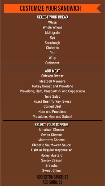 Vertical Build Your Own Menu  - 30 Items in Orange color