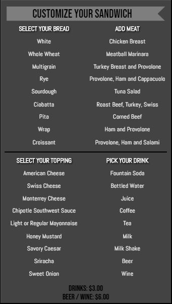 Vertical Build Your Own Menu  - 40 Items in Black color