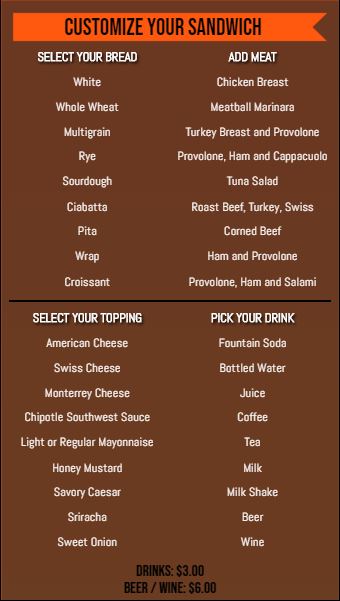 Vertical Build Your Own Menu  - 40 Items in Orange color