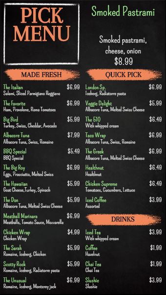 Digital Signage Template for Vertical Digital Chalk Board Menu - 26 Items