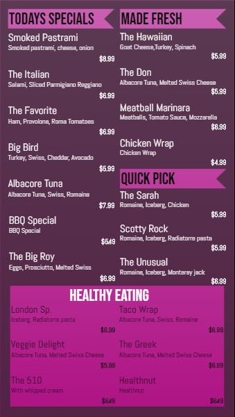 Vertical Digital Menu Board - 20 Items in Purple color