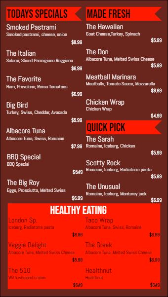 Vertical Digital Menu Board - 20 Items in Red color