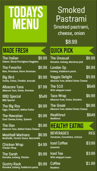 Vertical Digital Menu Board - 24 Items in Green color