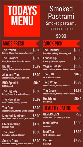 Vertical Digital Menu Board - 24 Items in Red color