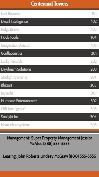 Vertical Lobby Directory - 15 Items in Orange color