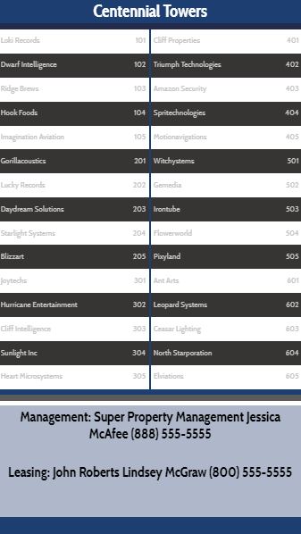 Vertical Lobby Directory - 30 Items in Blue color